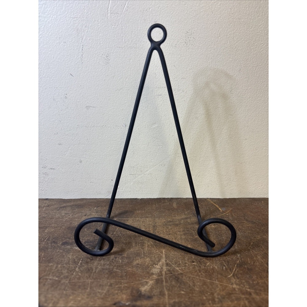 Vintage Black Metal Display Easel Plate, Book Stand Scroll Design 7.5" Tall